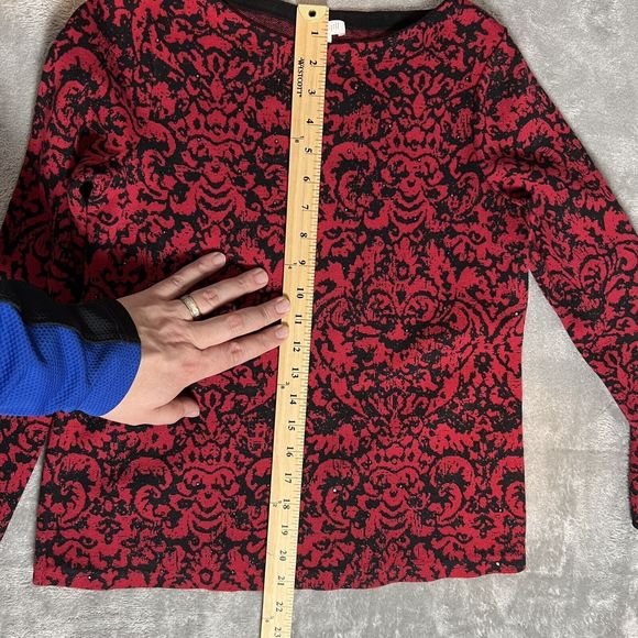 J. Jill Red‎ Black Sweater Rhinestones Damask Size XS - Picture 5 of 5
